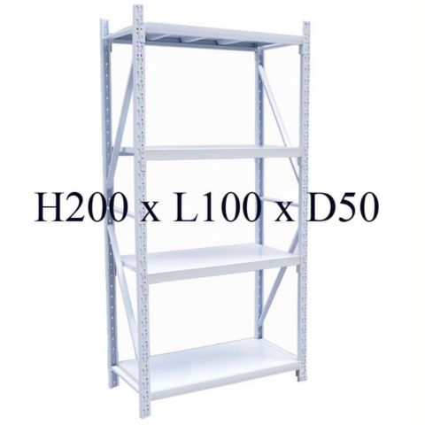 Boltless Rack H200 × L100 × D50cm, shown with four shelves