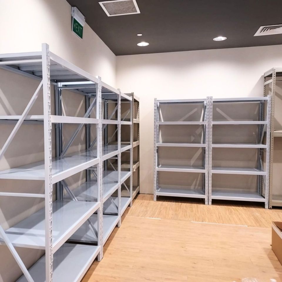 White boltless racks installed in a new office store room